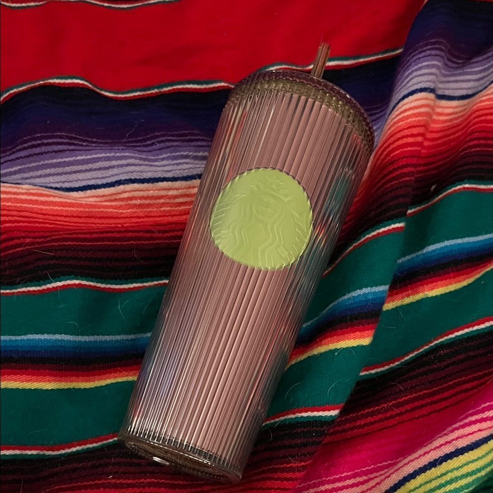 Starbucks 2025 Neon Transparent Lime & Lilac Pleated Venti Tumbler